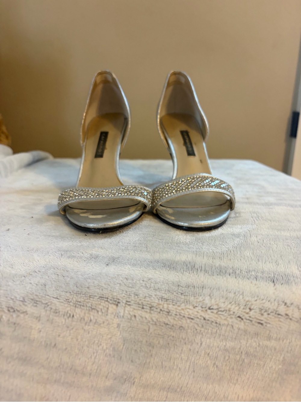 Caparros Silver Rhinestone D'Orsay Open-Toe Heels